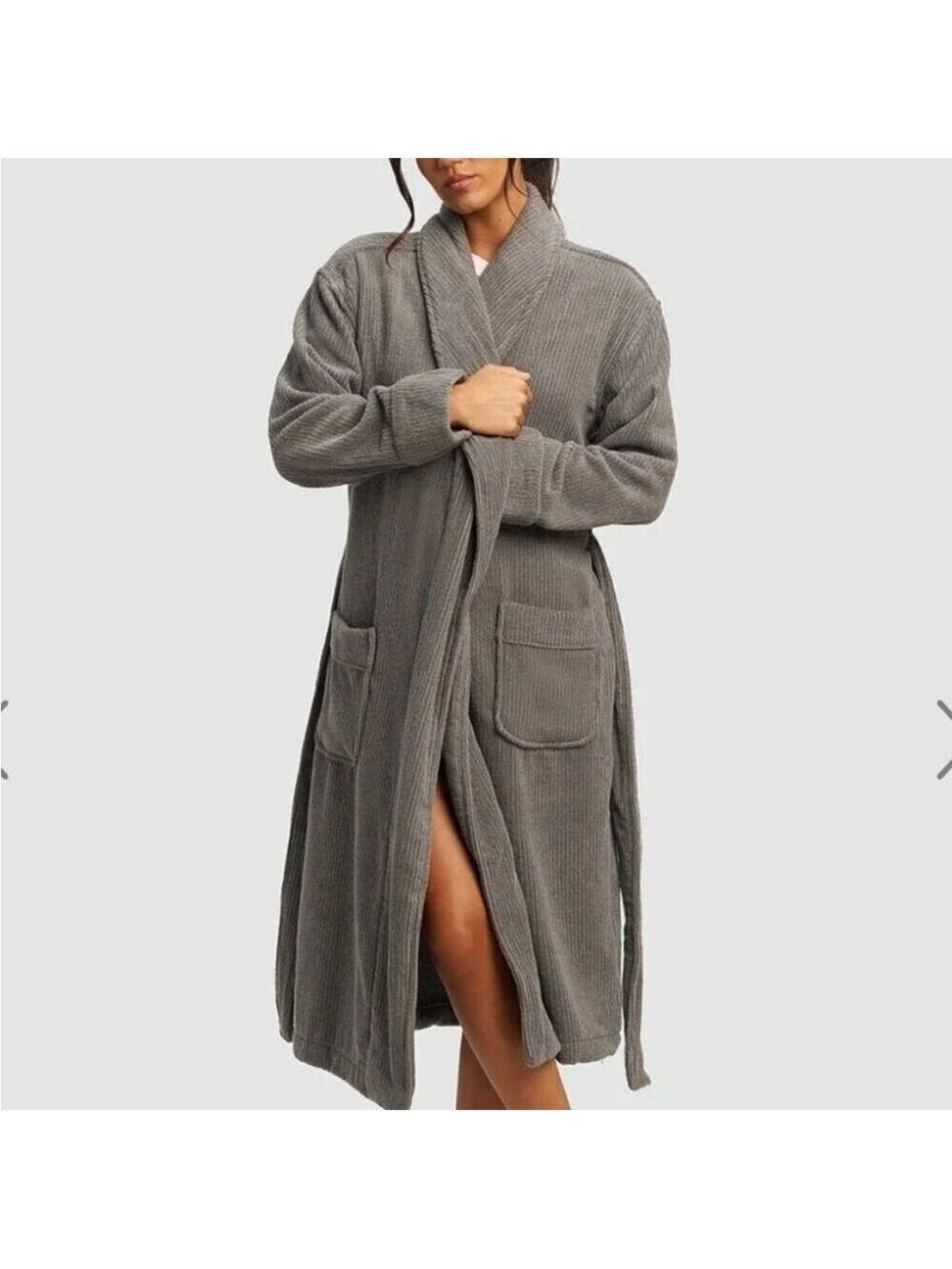 Cozy Earth Ribbed Terry Bath Robe Charcoal Medium